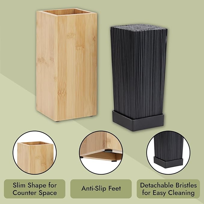 Bamboo Universal Knife Block with Adjustable Bristles Bamboo Universal Knife Block with Adjustable Bristles